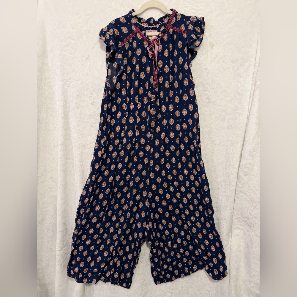 Anthro Floreat Soft Floral Romper Sz M Boho Prairie Cottagecore Wide Leg, Skort
